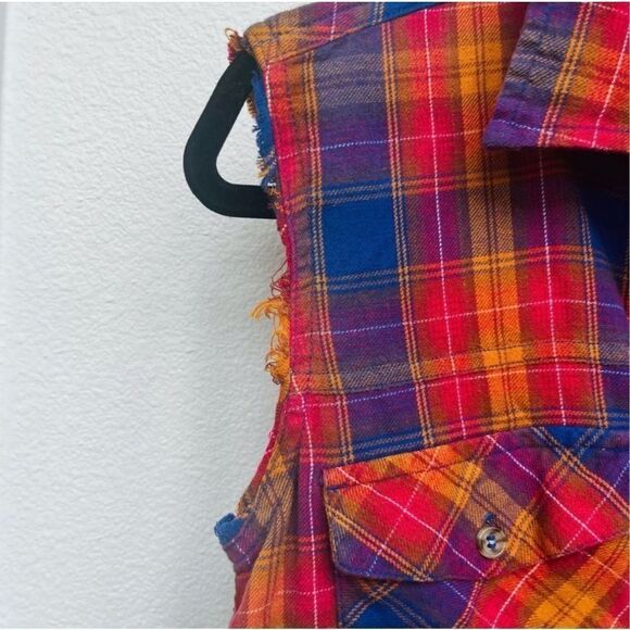Hurley Colorful Plaid Cut-Off Button Down Flannel Women’s Size Small - Picture 9 of 12